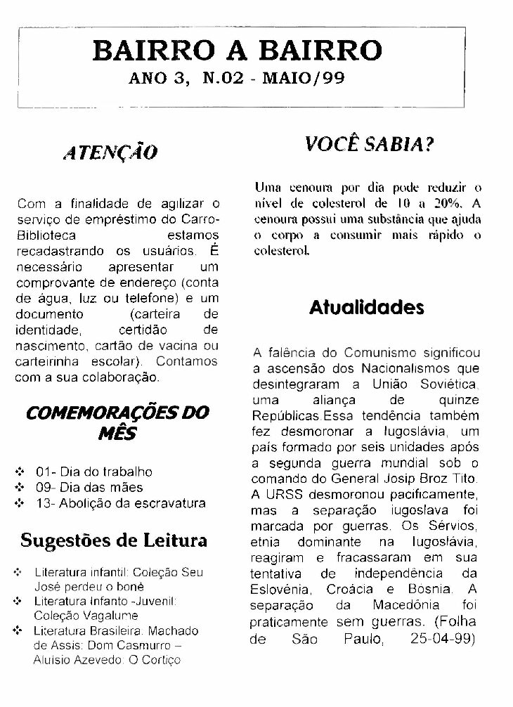 Boletim n. 2 – ano 4 – mai/1999